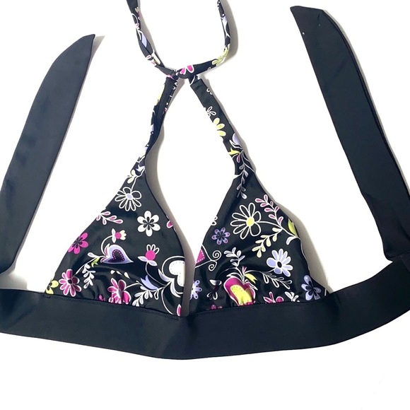 VS Floral Black halter boho bikini top only, Sz S - Picture 1 of 8